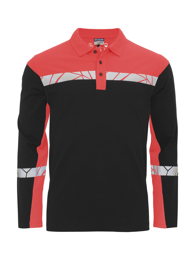 7004 POLO LANGE MOUWEN - Zwart/Rood