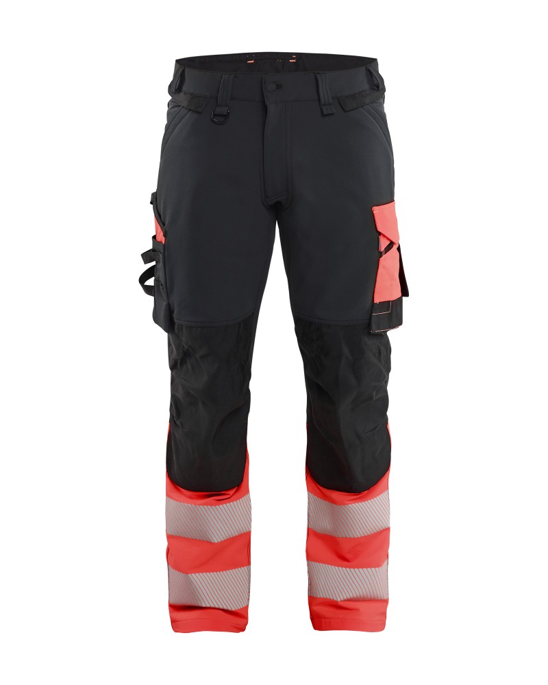 High Vis werkbroek 4-weg stretch - Zwart/High Vis Rood (9955)